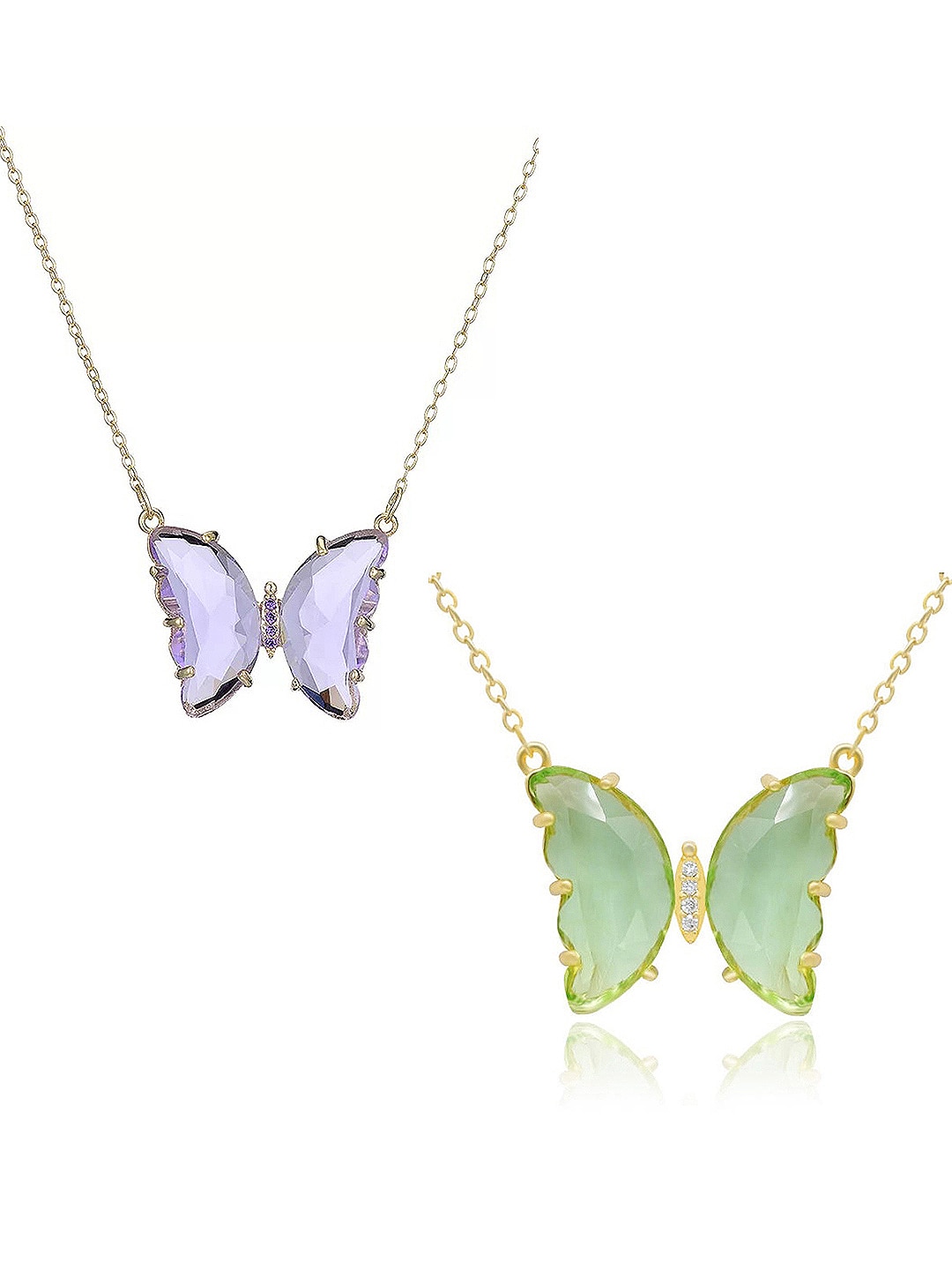 Vembley Set Of 2 Gold-Pated & Purple Layered Elegant Crystal Butterfly Necklace Price in India