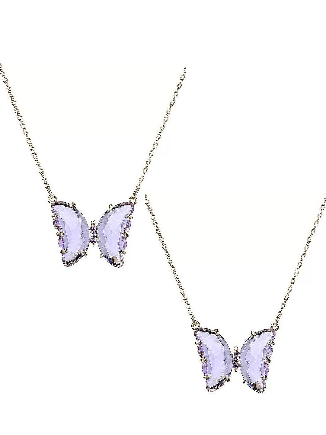 Vembley Women Pack Of 2 Gold-Toned Purple Crystal Butterfly Pendant Necklace Price in India
