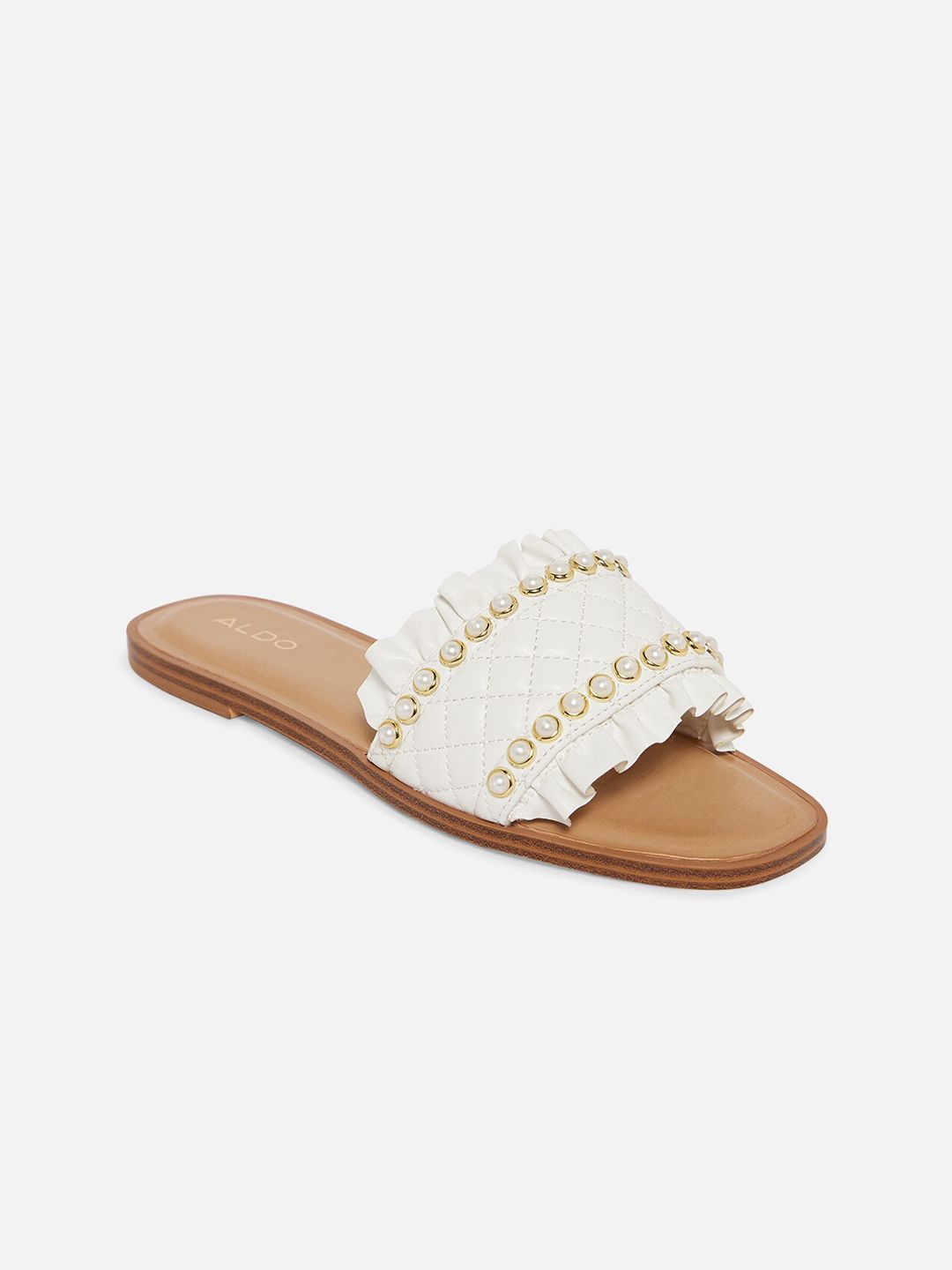 ALDO Women White Embellished Sliders Price in India