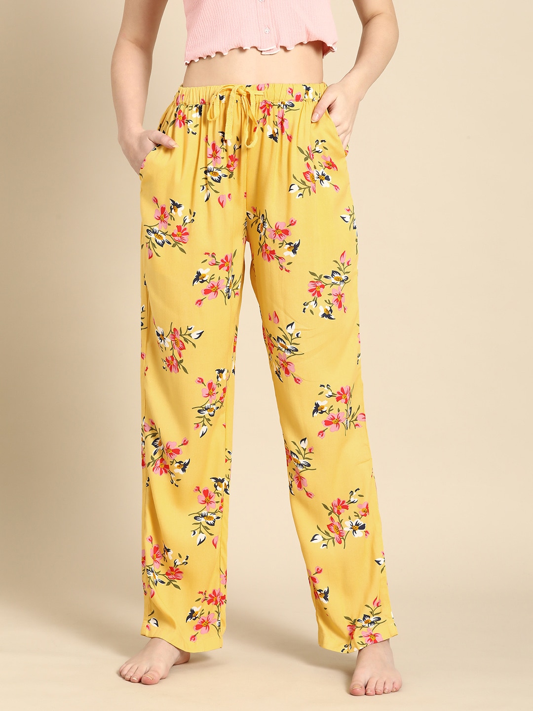 Dreamz by Pantaloons Women Yellow Floral Printed Lounge Pants Price in India
