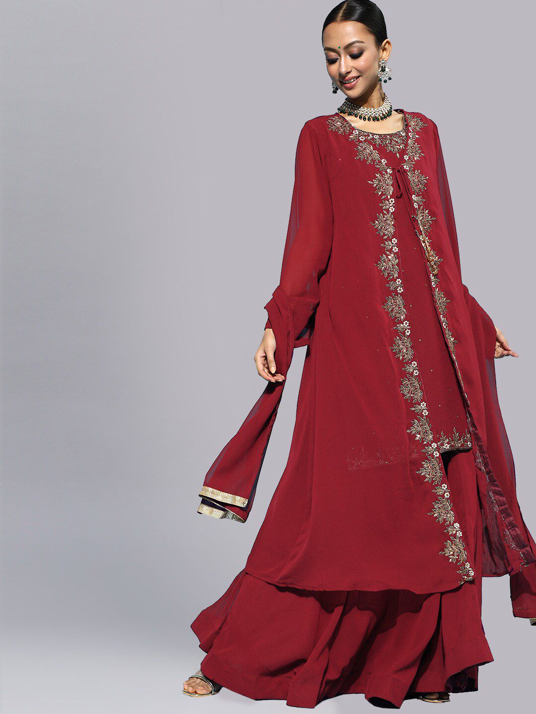 Chhabra 555 Maroon & Silver-Toned Zardozi Made to Measure Lehenga & Blouse With Dupatta Price in India