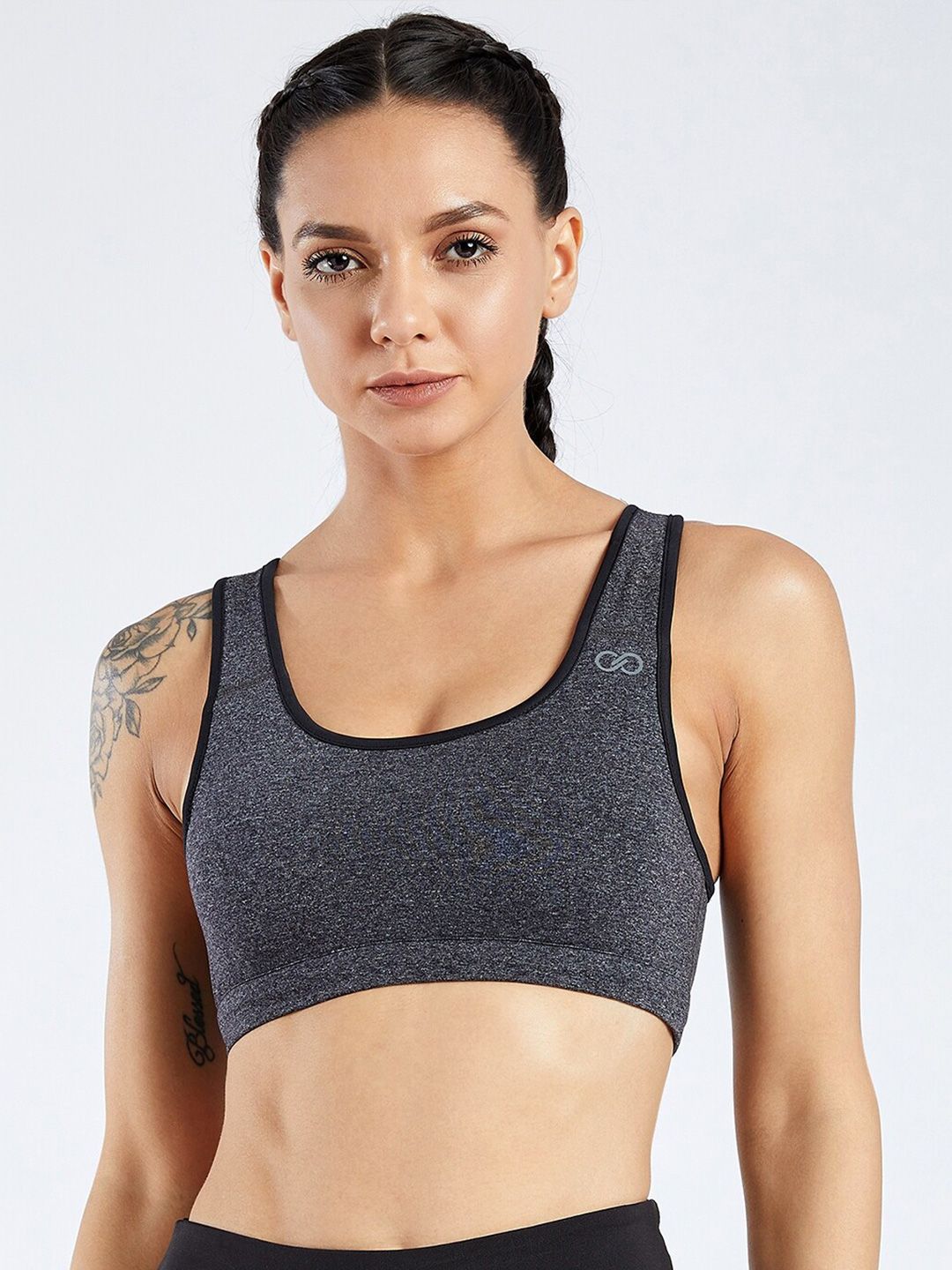 CREEZ Charcoal Grey Workout Bra - Underwired Rapid-Dry Anti-Microbial Anti-Odour Price in India