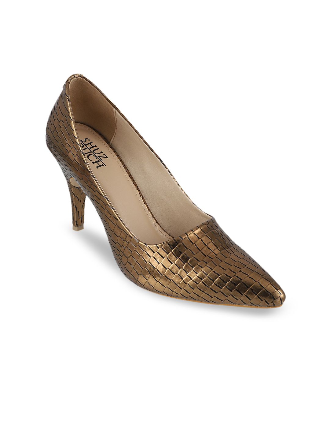 SHUZ TOUCH Copper-Toned Textured Party Pumps Price in India