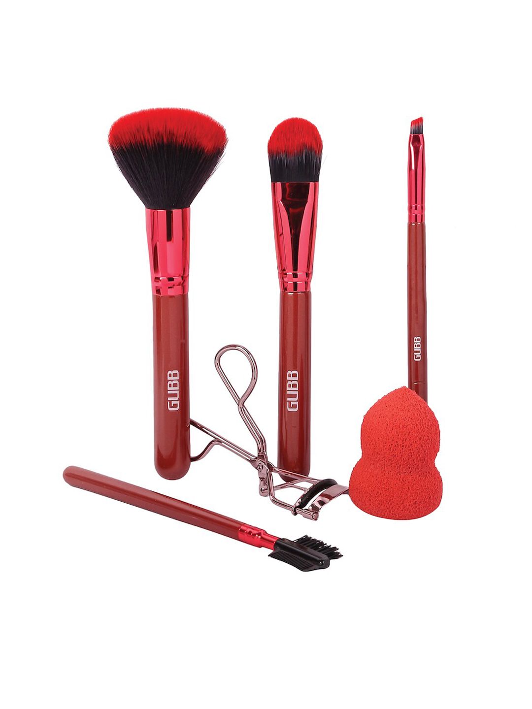 GUBB Pack of 4 Makeup Foundation & Powder Brush with Beauty Blender & Eyelash Curler Price in India
