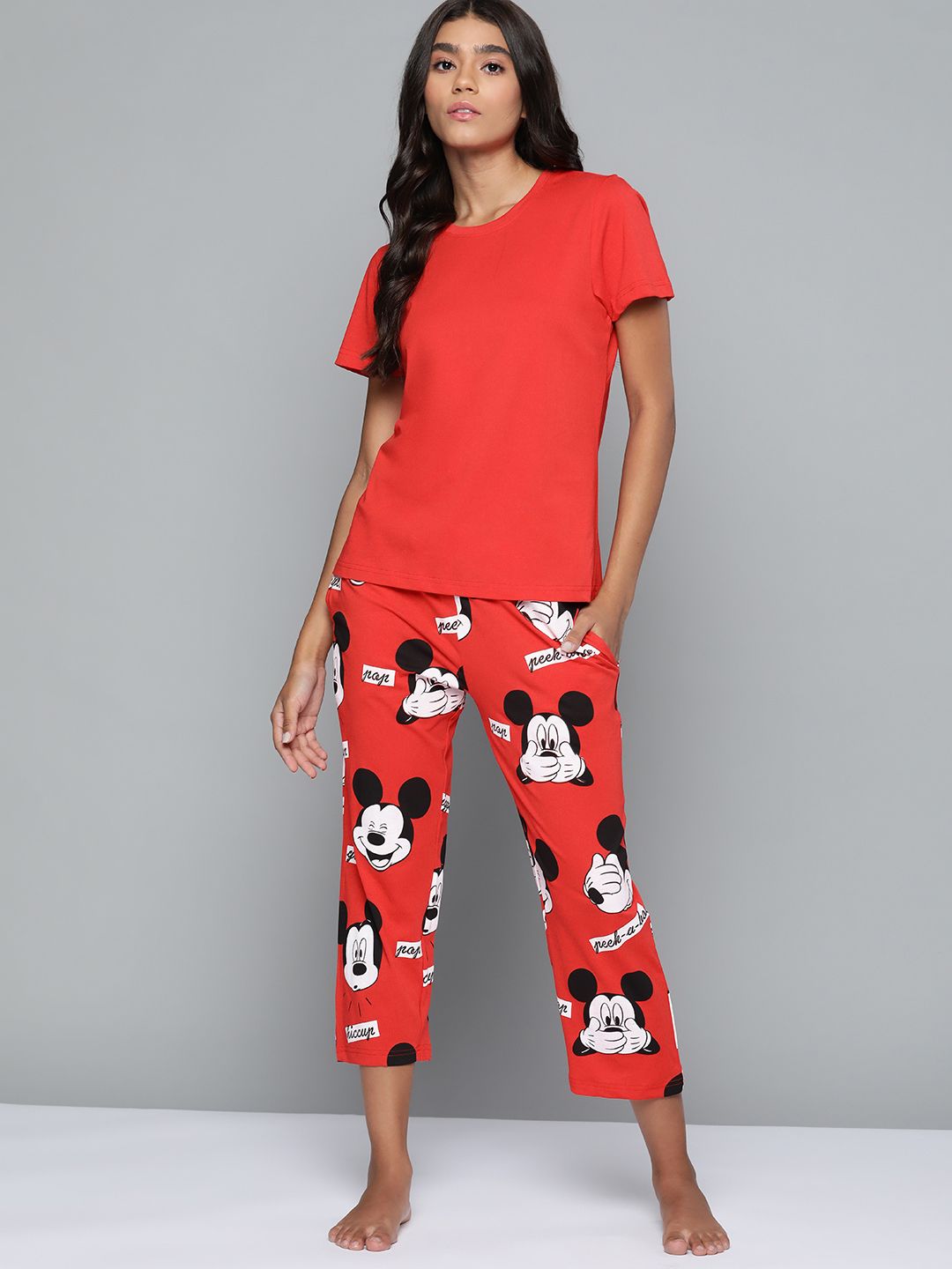 Kook N Keech Disney Women Red & White Pure Cotton Printed Co-ords