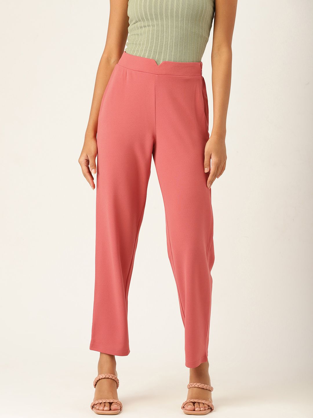 DressBerry Women Dusty Pink Solid Trousers Price in India