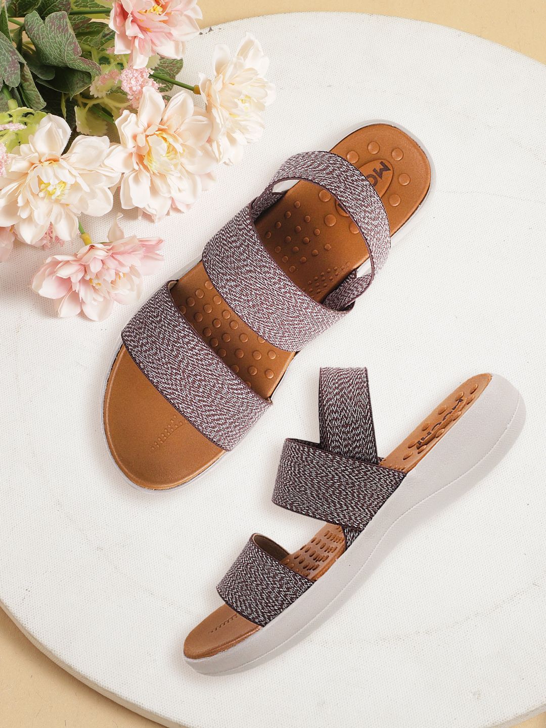 Mochi Brown & Grey Wedge Sandals