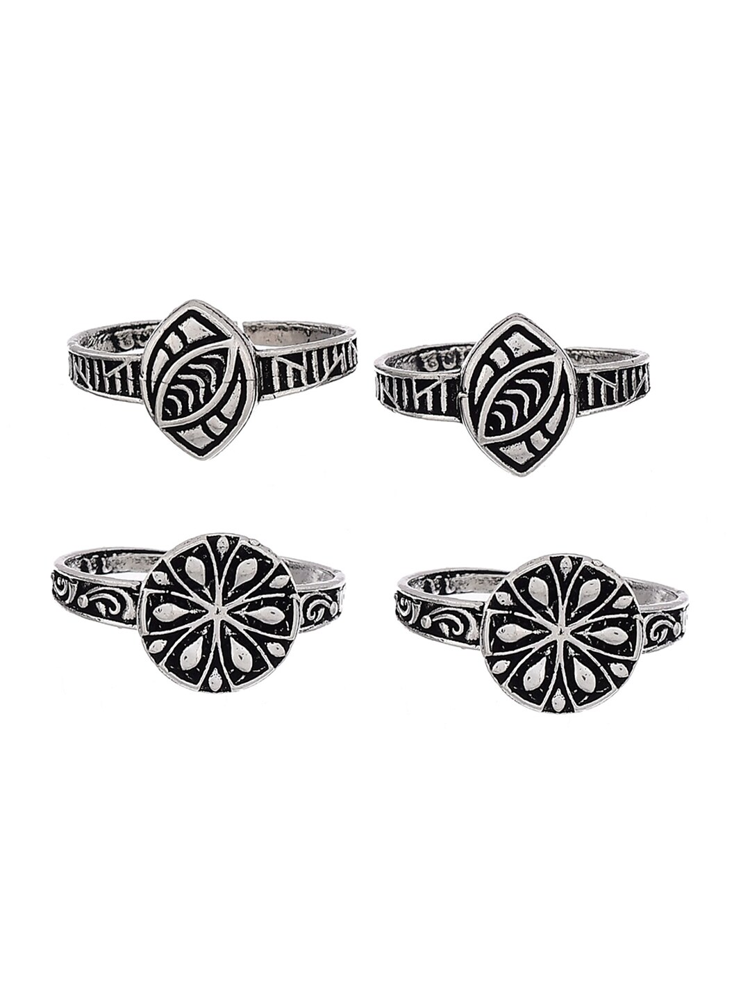Infuzze Set Of 4 Oxidised Silver-Plated Adjustable Toe Rings Price in India