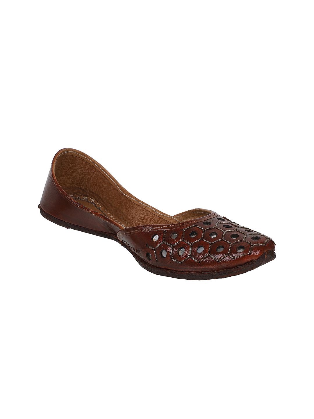 Ta Chic Women Brown Ethnic Mojaris with Laser Cuts Flats Price in India