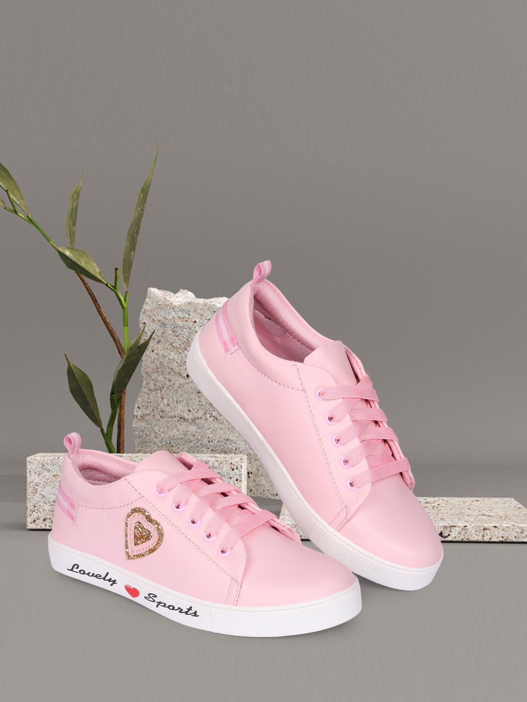 Longwalk Women Pink & Gold-Toned PU Sneakers Price in India