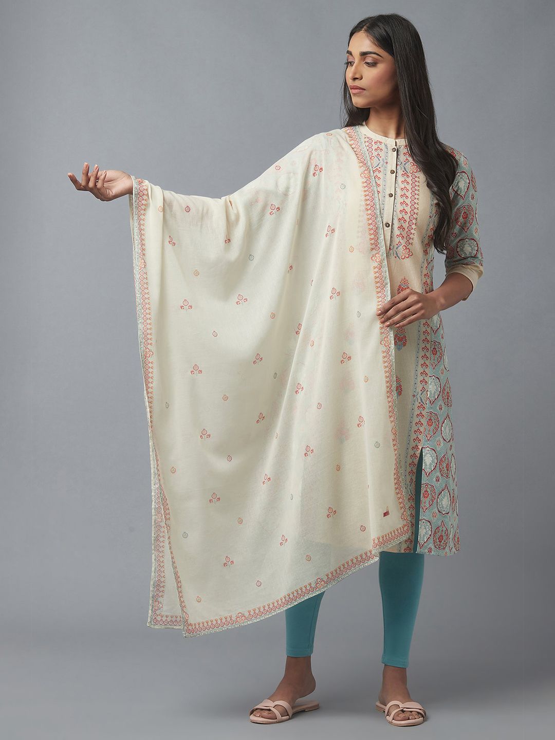 W White Printed Pure Cotton Dupatta Price in India