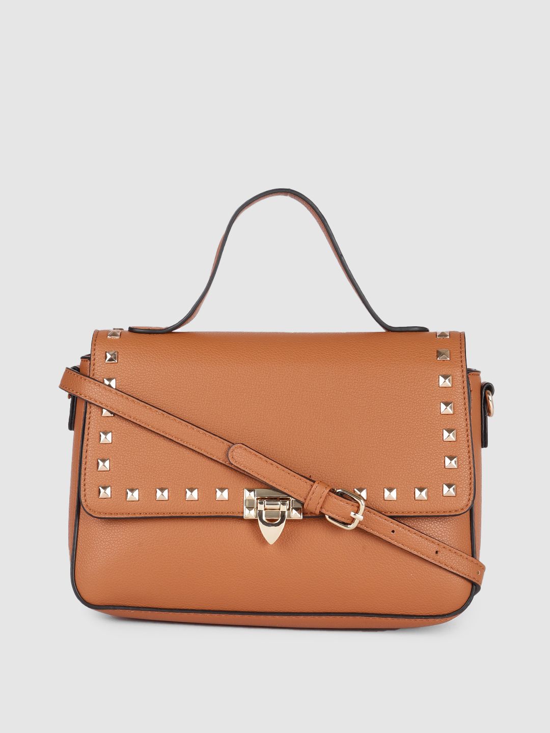 Allen Solly Tan Brown Embellished Satchel Price in India