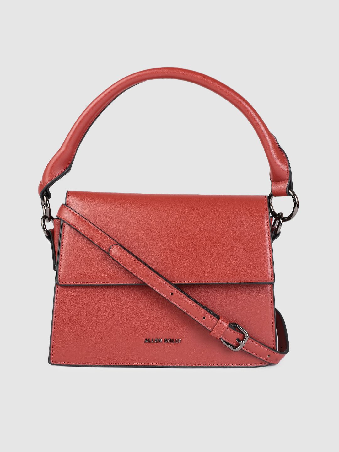 Allen Solly Red Solid PU Regular Structured Handheld Bag Price in India