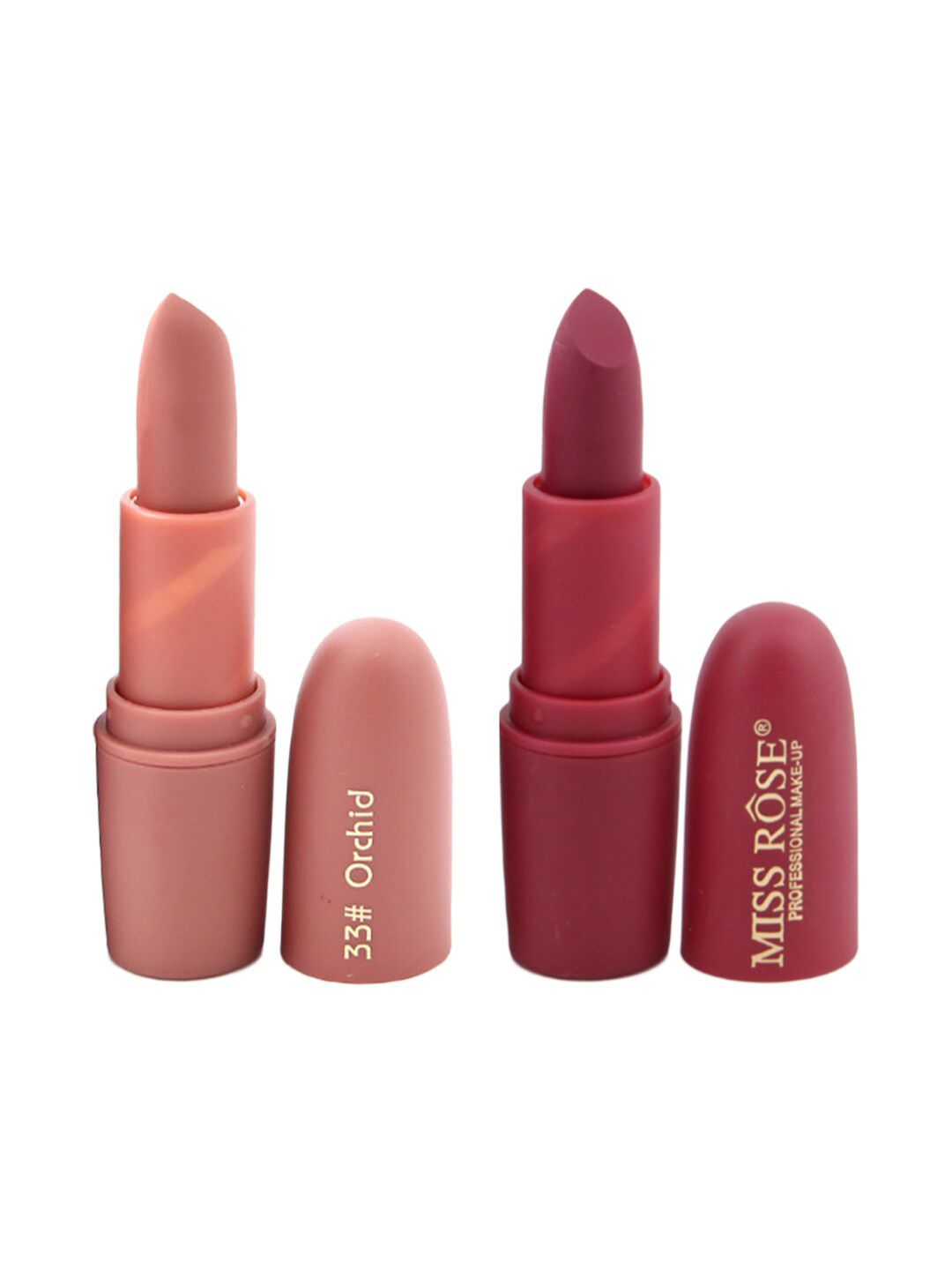 MISS ROSE Set of 2 Matte Creamy Bullet Lipsticks - 33 Orchid & 49 Chii Price in India