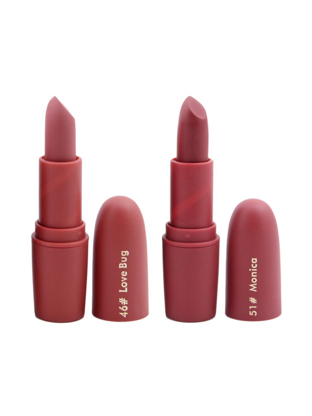 MISS ROSE Set of 2 Matte Creamy Lipsticks - Love Bug 46 & Monica 51 Price in India