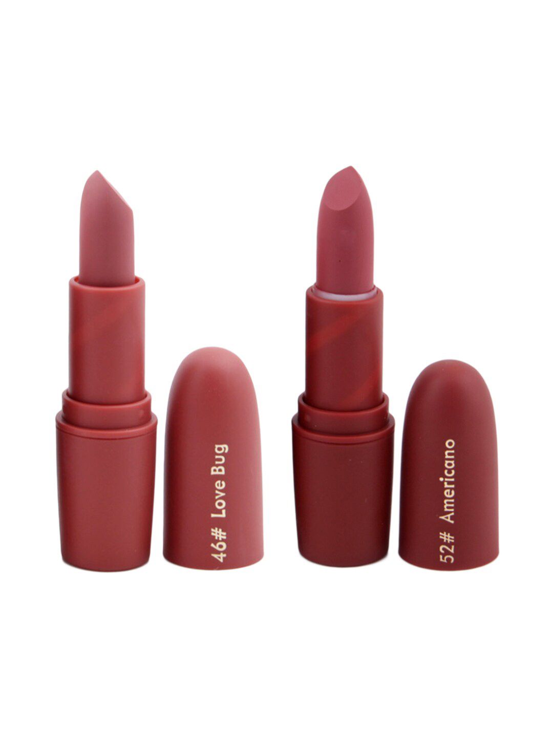 MISS ROSE Set of 2 Matte Creamy Lipsticks - Love Bug 46 & Americano 52 Price in India