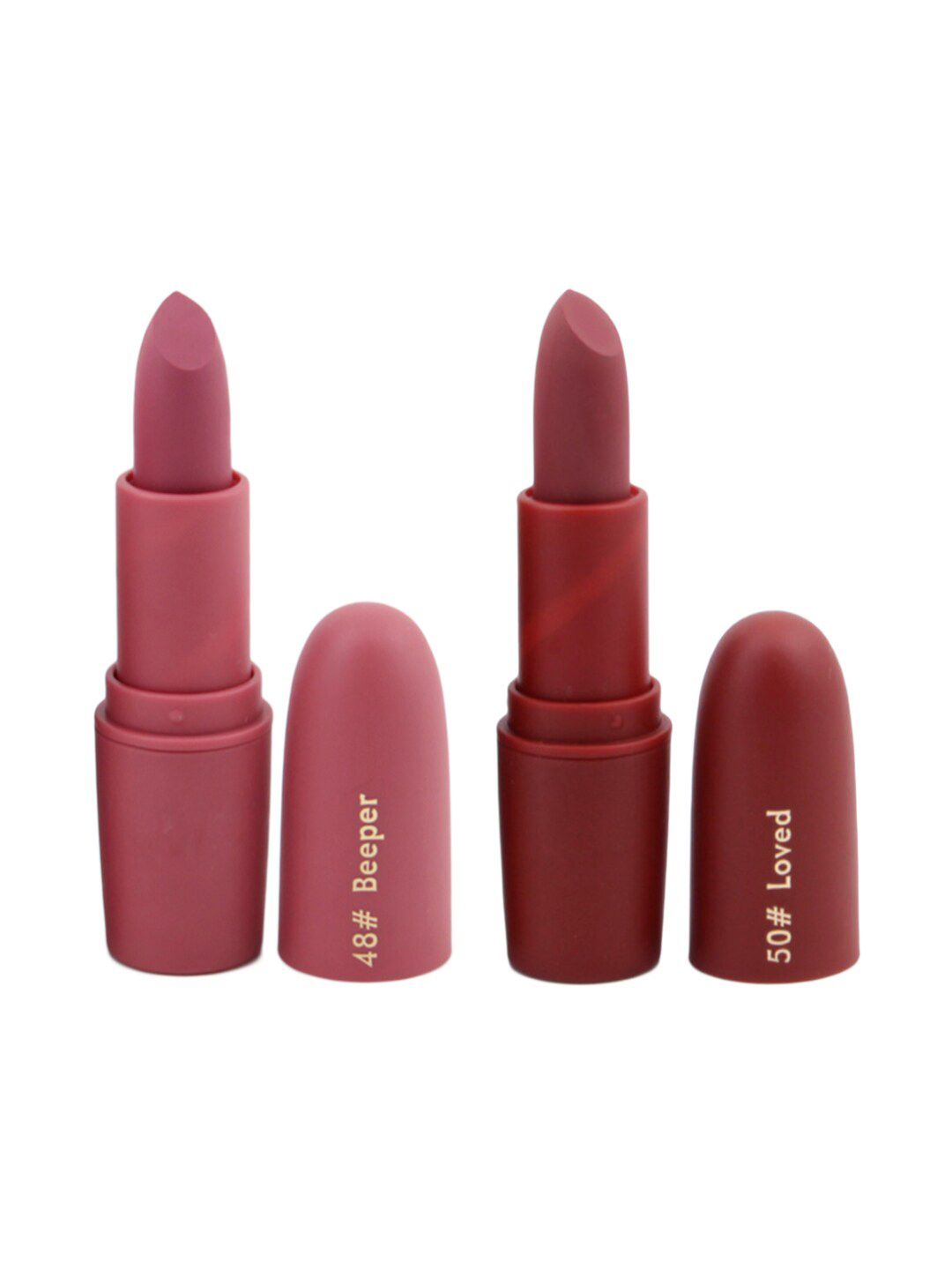MISS ROSE Professional Make-Up Set of 2 Matte Creamy Lipsticks - Beeper 48 & Loved 50 Price in India