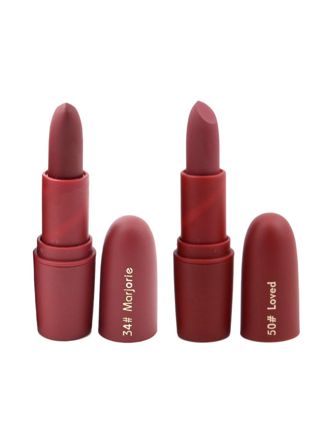 MISS ROSE Professional Make-Up Set of 2 Matte Creamy Lipsticks - Marjorie 34 & Loved 50 Price in India