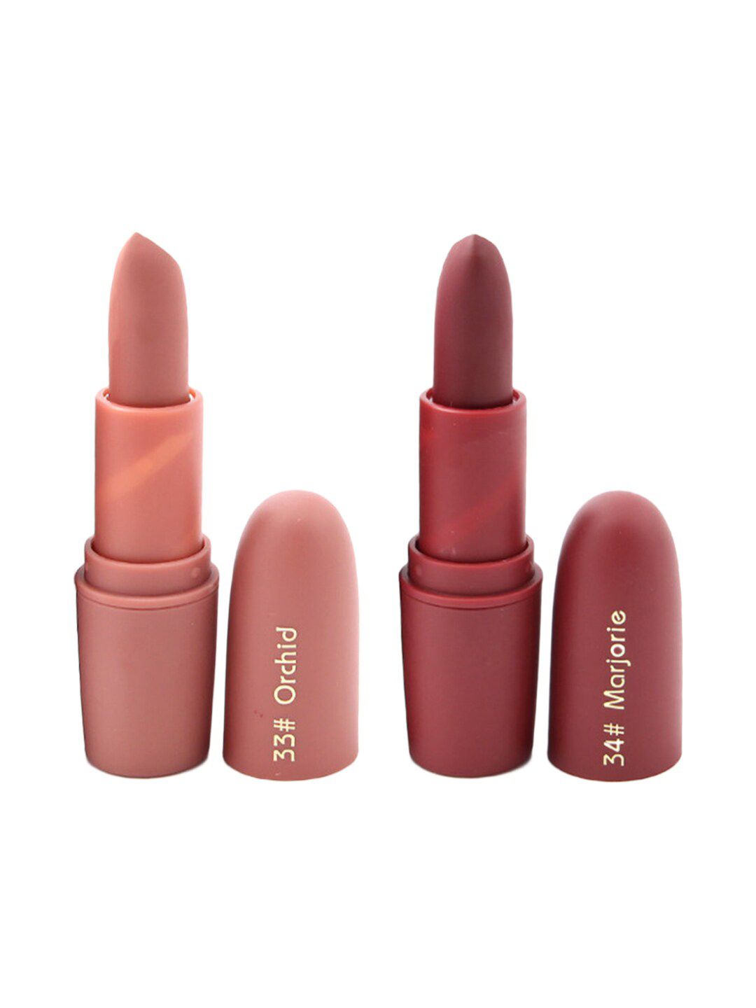 MISS ROSE Professional Make-Up Set of 2 Matte Creamy Lipsticks - Orchid 33 & Marjorie 34 Price in India