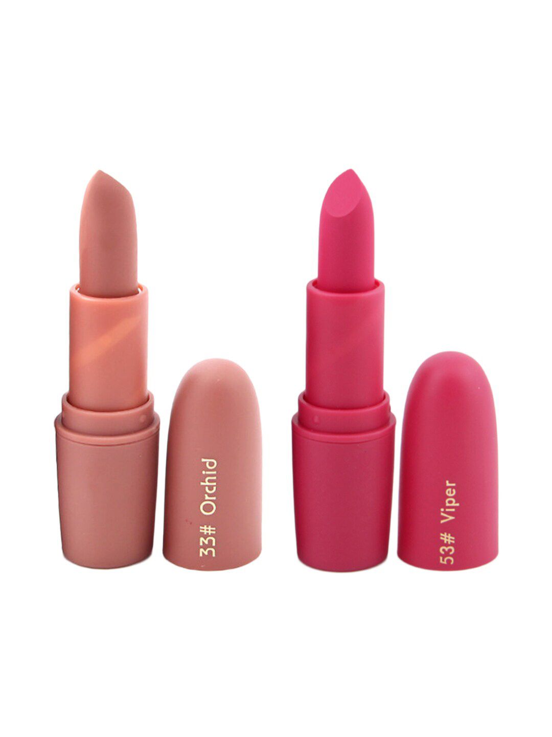 MISS ROSE Professional Make-Up Set of 2 Matte Creamy Lipsticks - Orchid 33 & Viper 53 Price in India