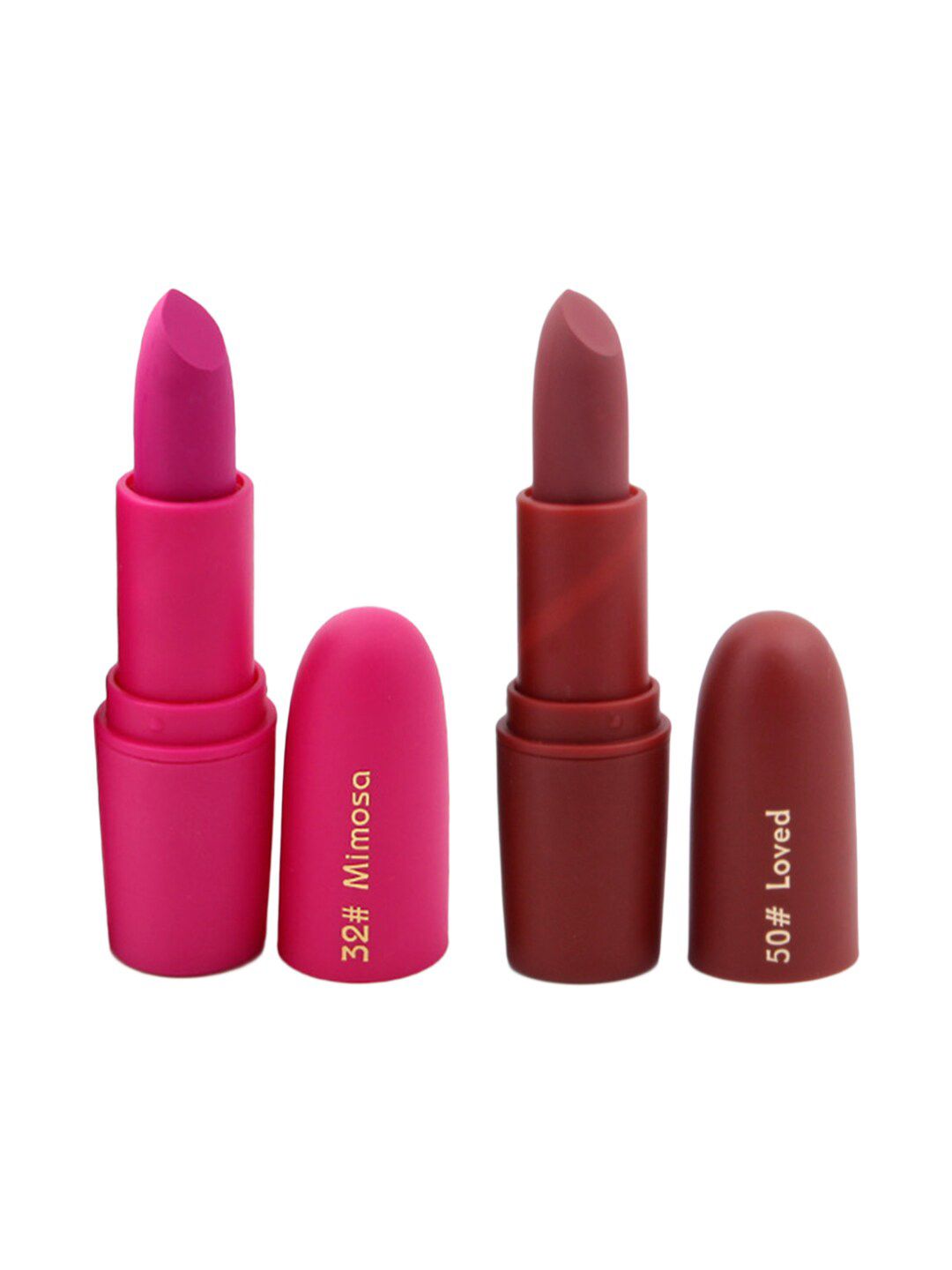 MISS ROSE Professional Make-Up Set of 2 Matte Creamy Lipsticks - Mimosa 32 & Loved 50 Price in India