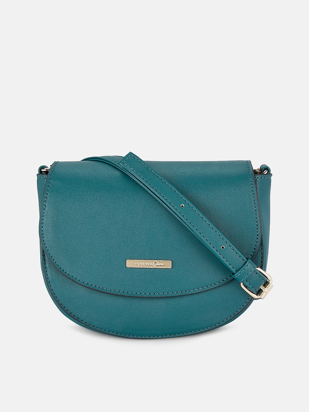 Forever Glam by Pantaloons Teal Blue Structured Faux Leather Sling Bag Price in India