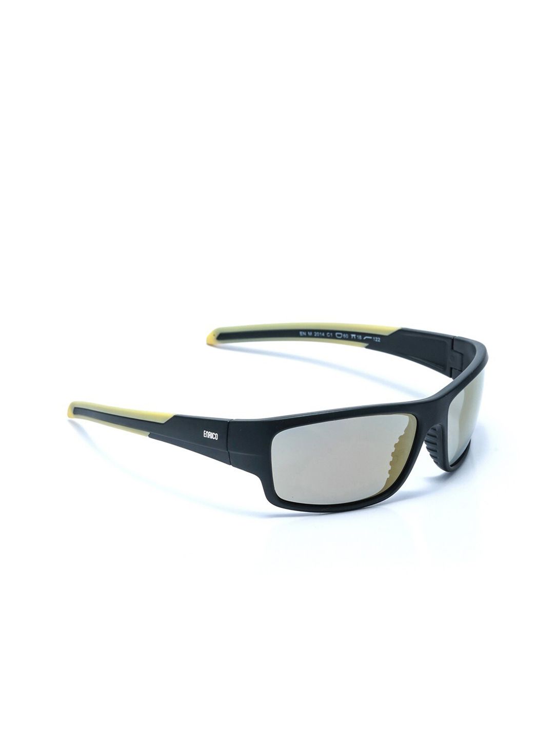 ENRICO Unisex Gold Lens & Black Rectangle Sunglasses with Polarised and UV Protected Lens