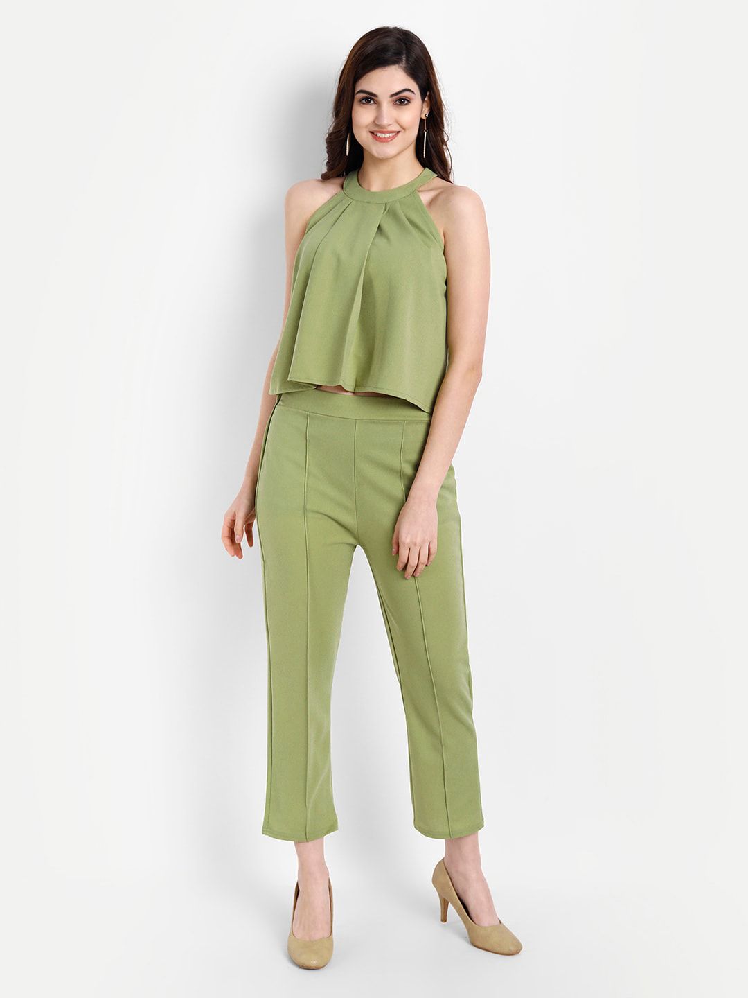 BROADSTAR Women Olive Green Top with Trousers