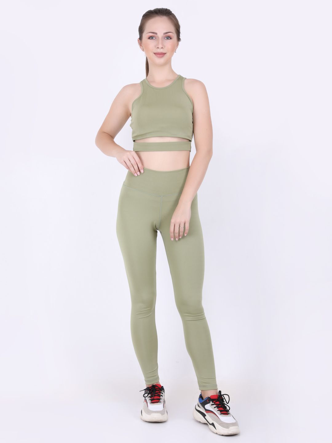 EVERDION Woman Green Tank Top With Tights Set Price in India