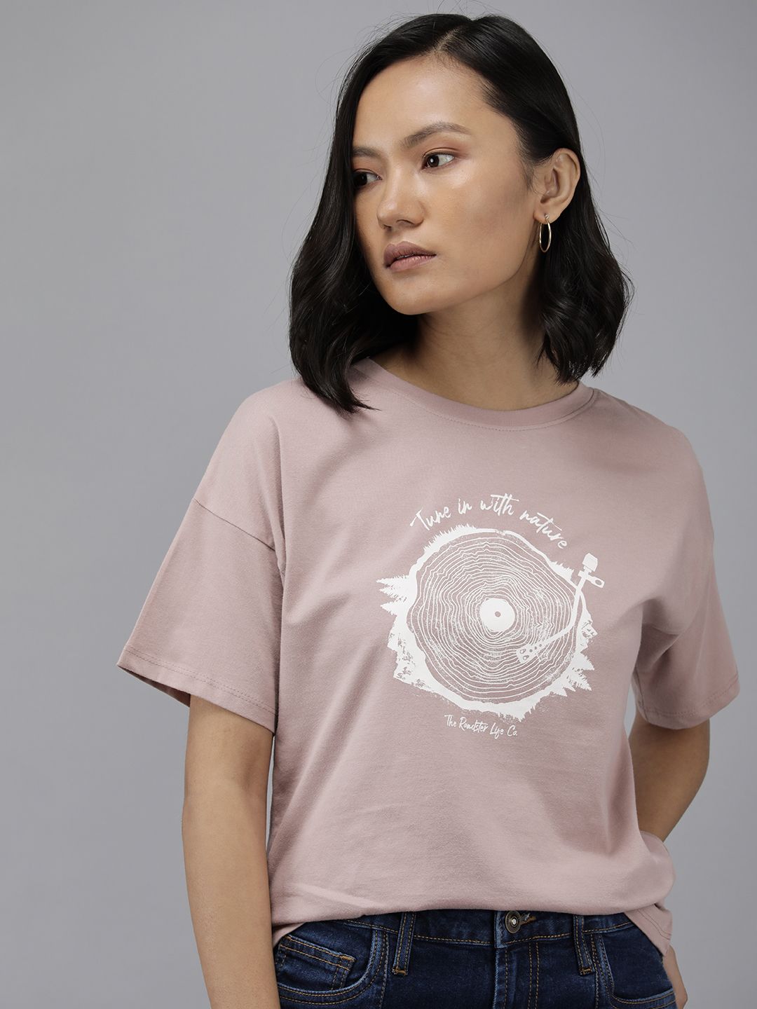 Roadster Women Dusty Pink Pure Cotton T-shirt Price in India