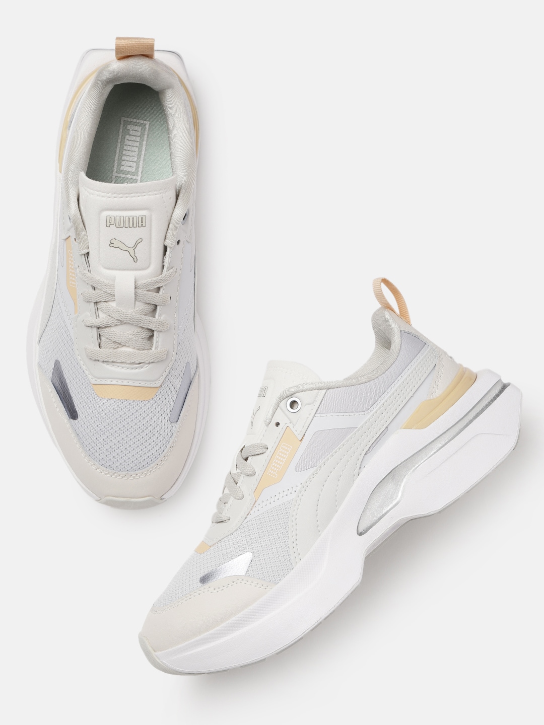 Puma Women Grey Solid Leather Sneakers Price in India