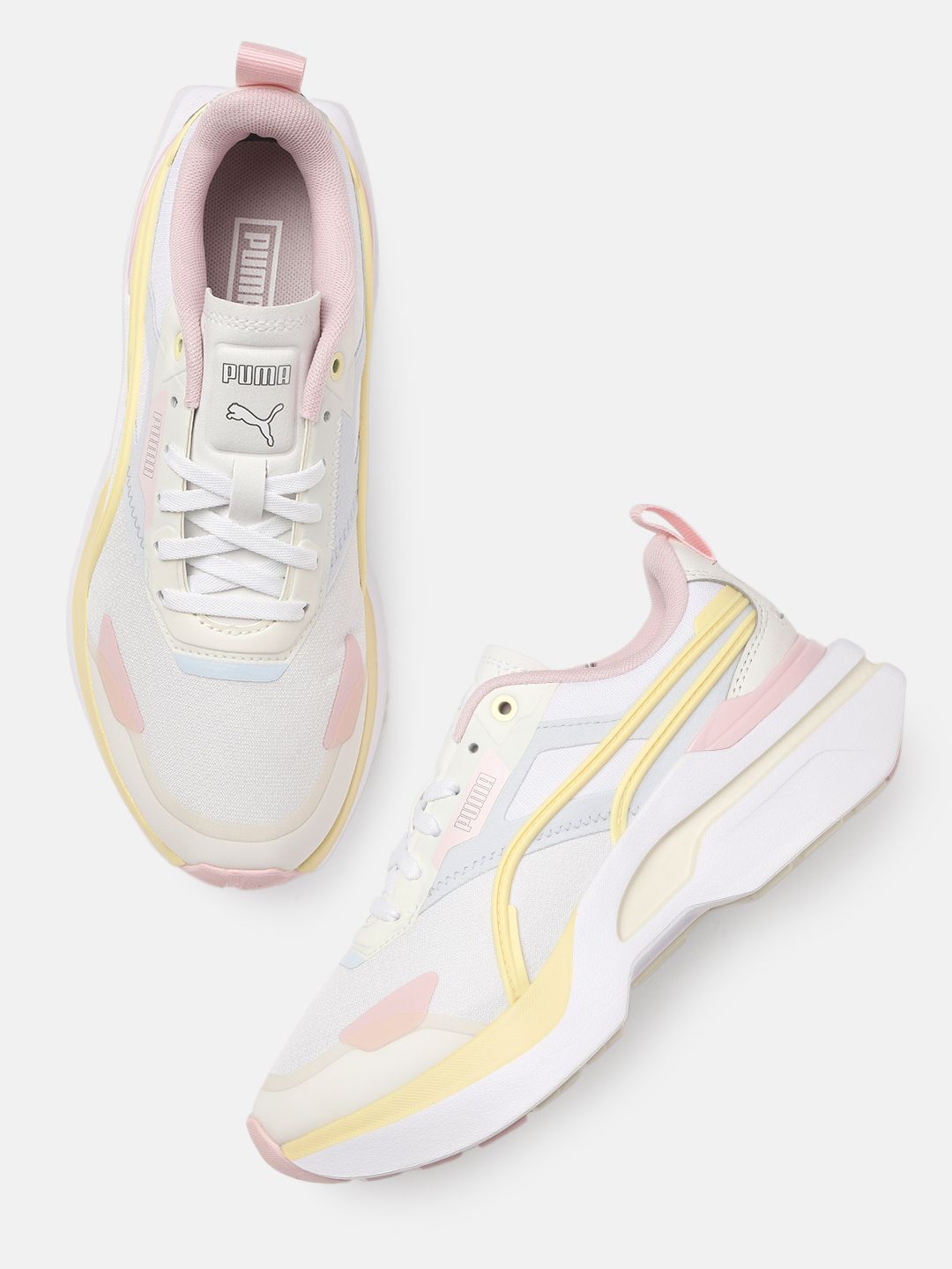 Puma Women White Kosmo Rider Pastel Colourblocked Leather Sneakers Price in India