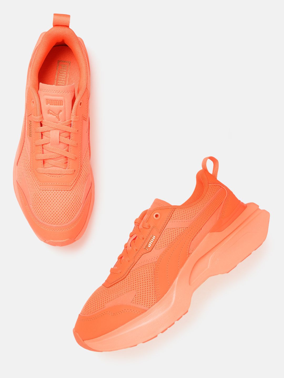 Puma Women Orange Woven Design Leather Sneakers Excluding Trims Price in India