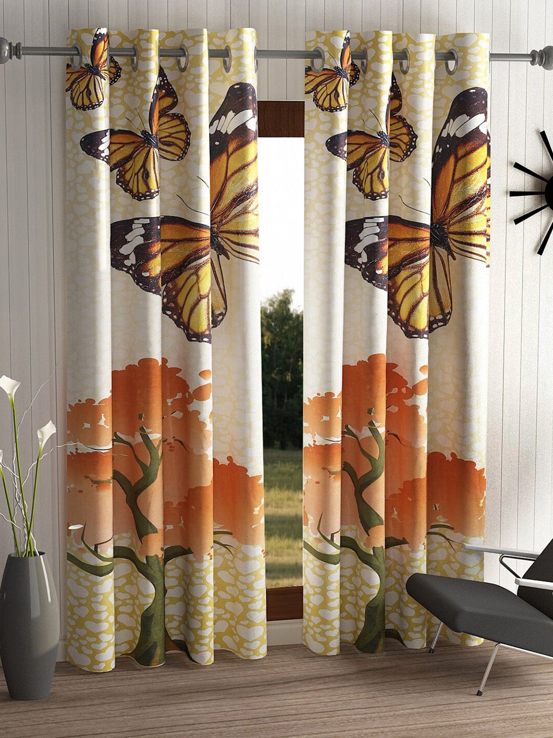 Home Sizzler Yellow & Black Set of 2 Floral Long Door Curtain Price in India