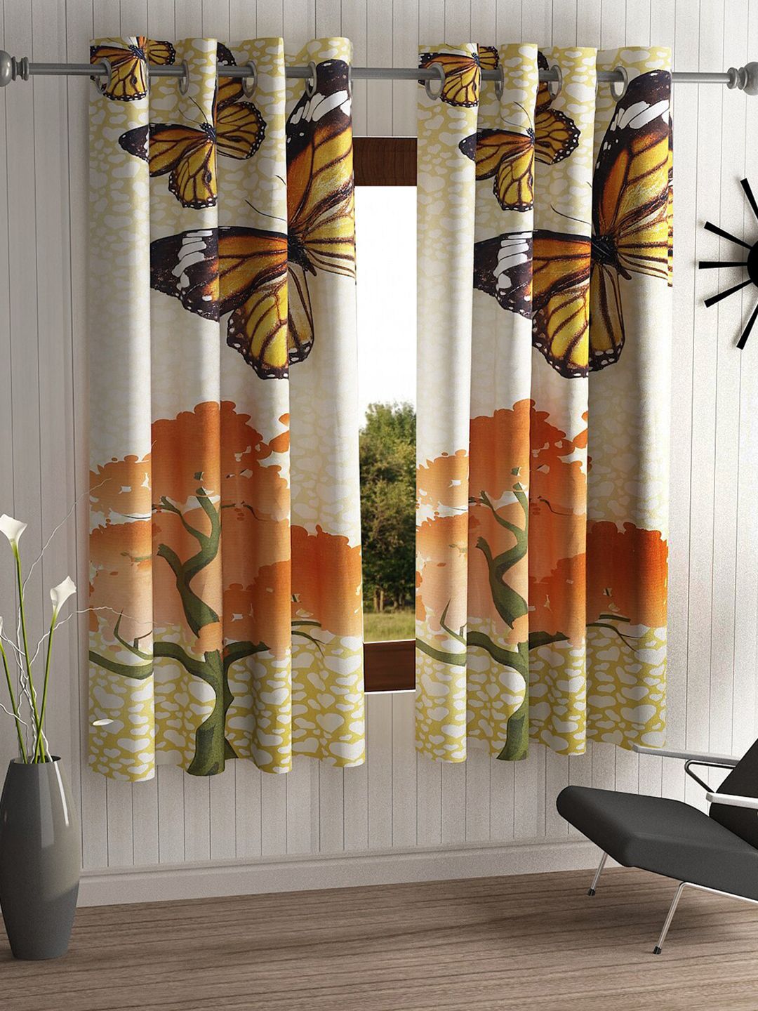 Home Sizzler Yellow & Cream-Coloured Set of 2 Window Curtain Price in India