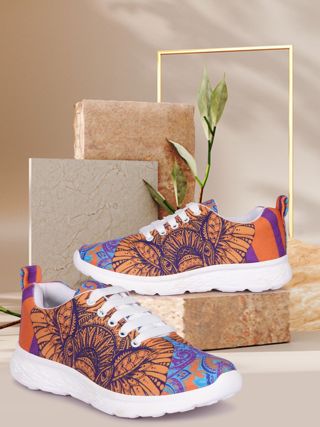 Longwalk Women Multicoloured Ethnic Motifs Printed PU Comfort Sole Sneakers Price in India