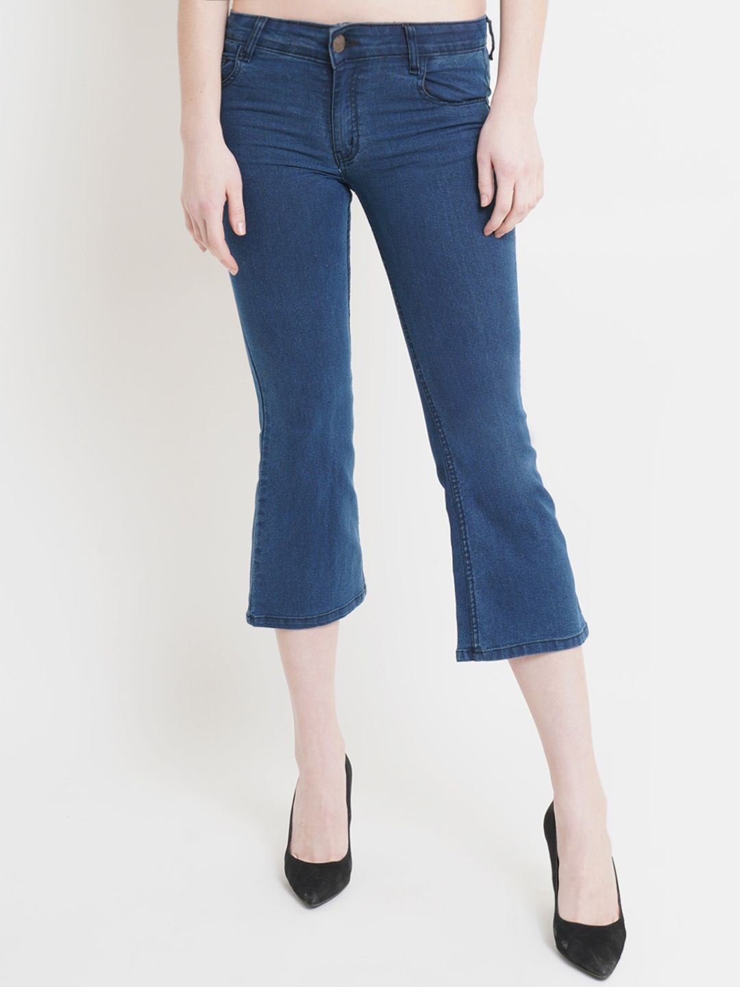 Kotty Women Blue Cropped Flared Low-Rise Stretchable Jeans Price in India