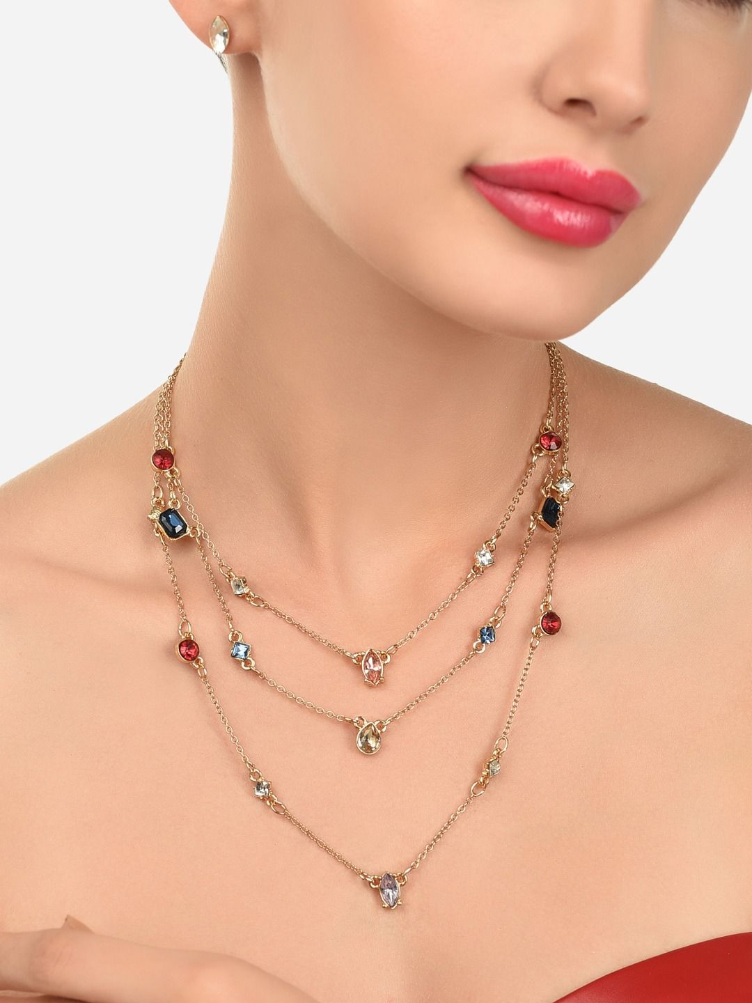 AMI Multicoloured Gold-Plated Layered Necklace Price in India