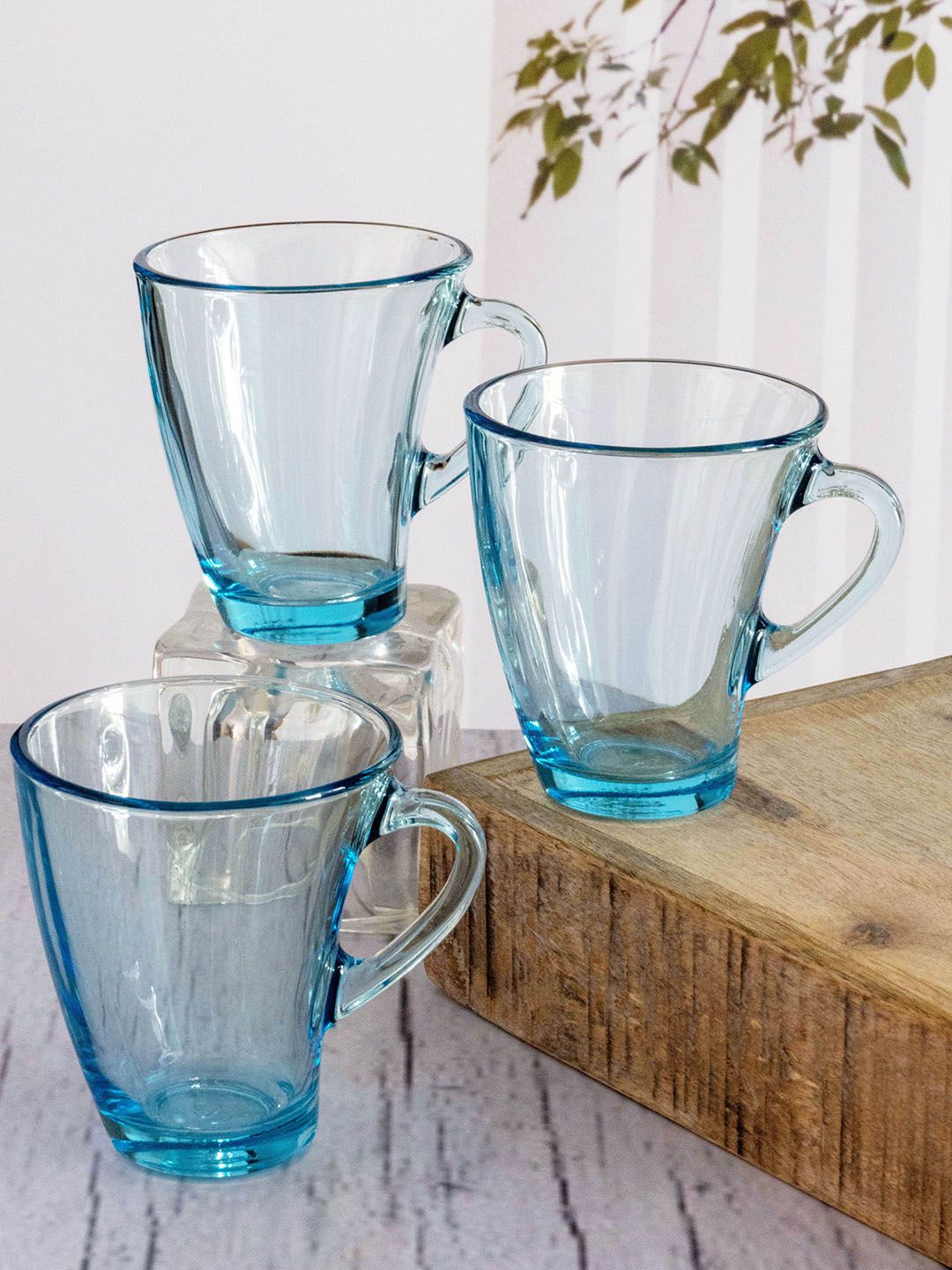 GOODHOMES Set of 6 Transparent & Blue Solid  Glass Transparent 170 ml Coffee Mugs Price in India