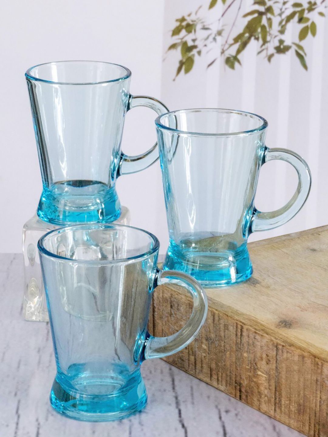 GOODHOMES Transparent & Blue Solid Glass Transparent Mugs Price in India