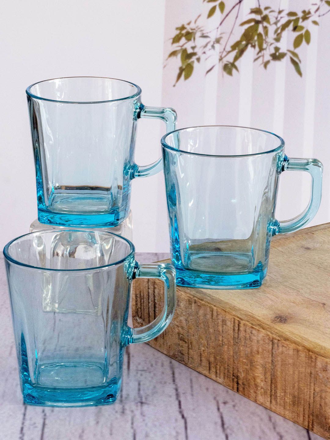 GOODHOMES Set of 6 Transparent Blue Solid Glass 270 ml Coffee Mugs Price in India