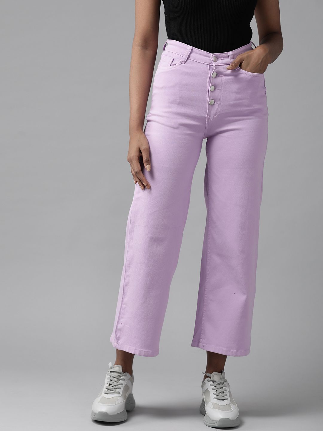 The Dry State Women Lavender Straight Fit High-Rise Stretchable Jeans Price in India