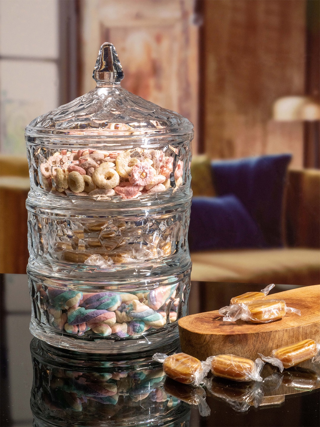 GOODHOMES Transparent 3 Tier Candy Bowl with Lid Food Container Price in India