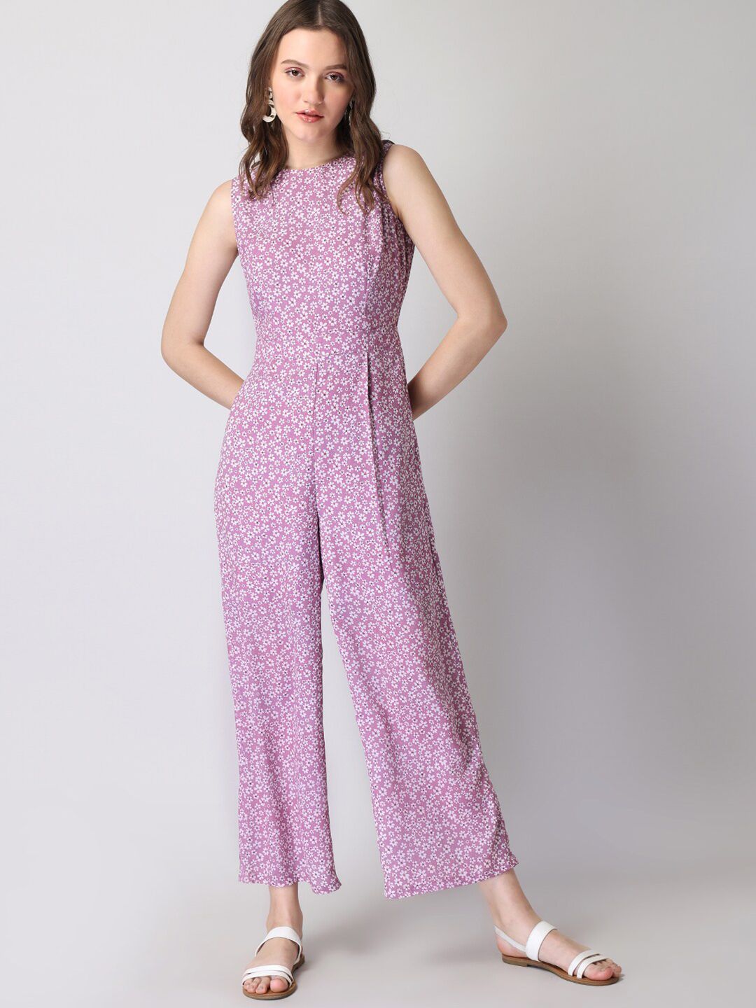 FabAlley Purple Printed Basic Jumpsuit Price in India