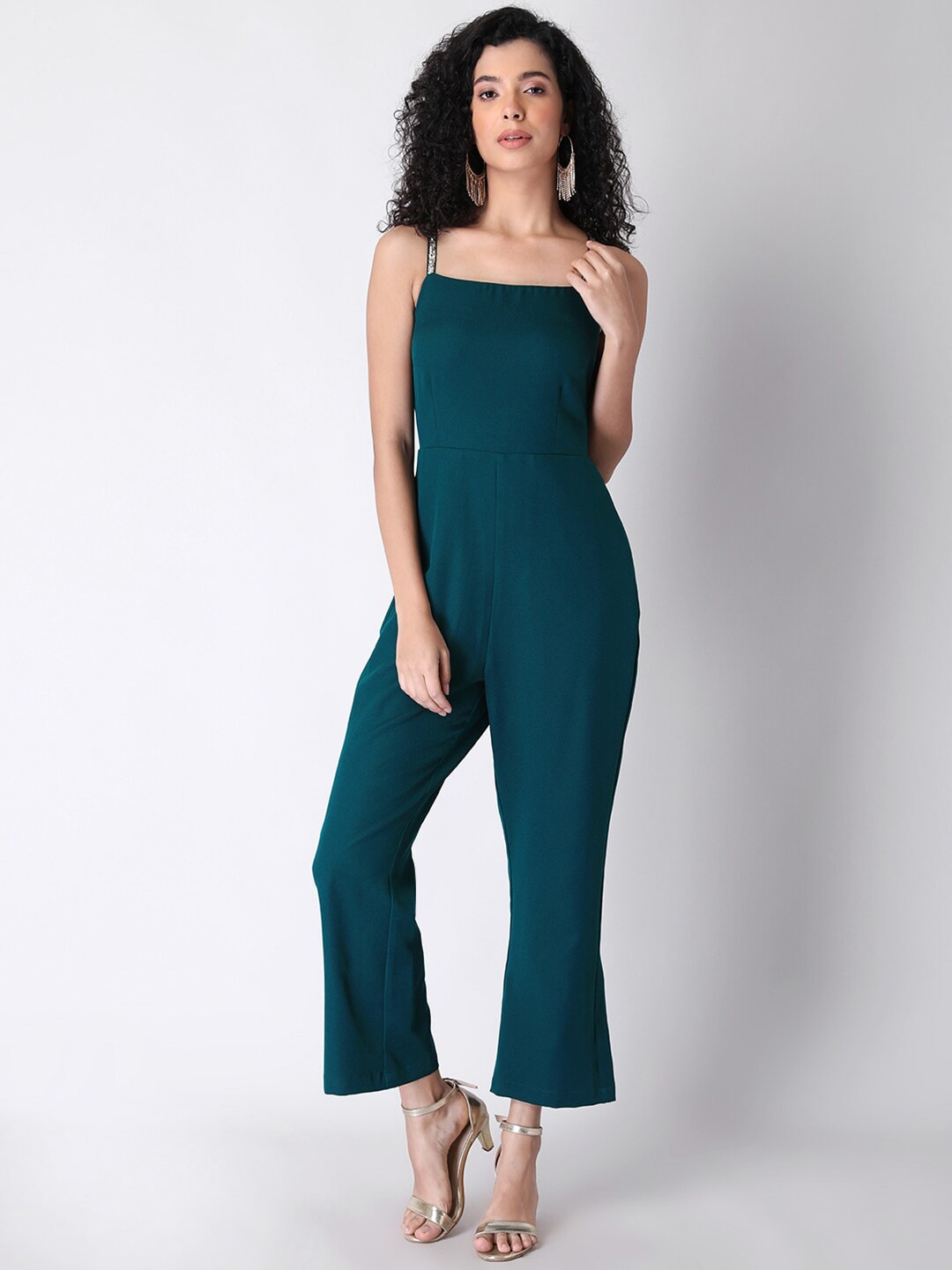 FabAlley Green Solid Shoulder Strap Basic Jumpsuit Price in India