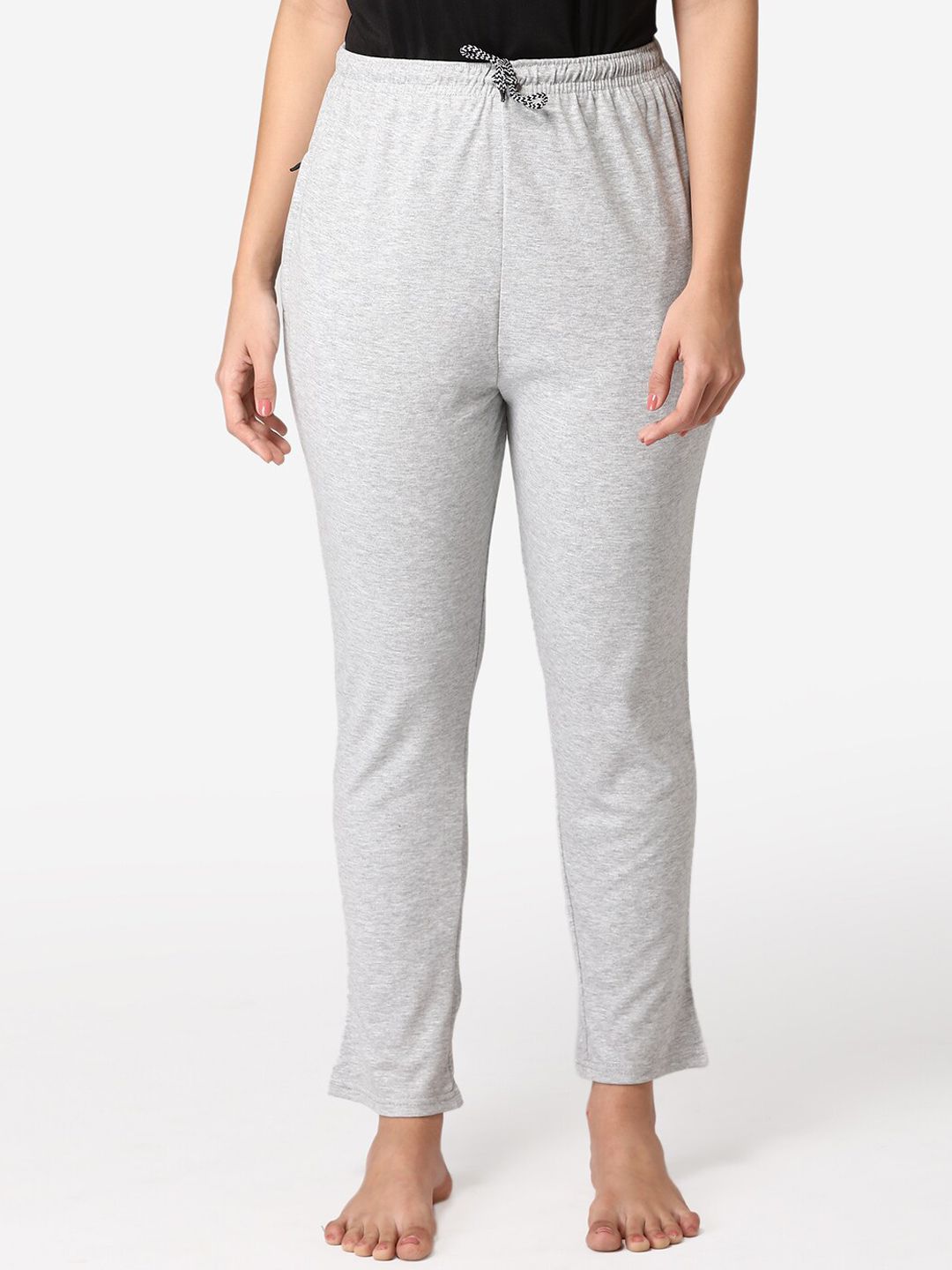 ABELINO Women Grey Solid Pure Cotton Lounge Pants Price in India