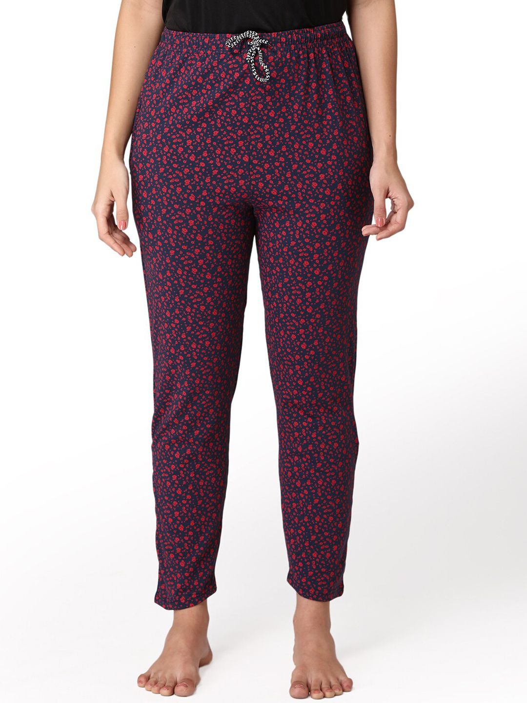 ABELINO Women Black & Red Printed Pure Cotton Lounge Pants Price in India