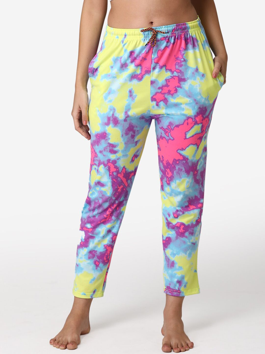 ABELINO Women Yellow & Pink Printed Pure Cotton Lounge Pants Price in India