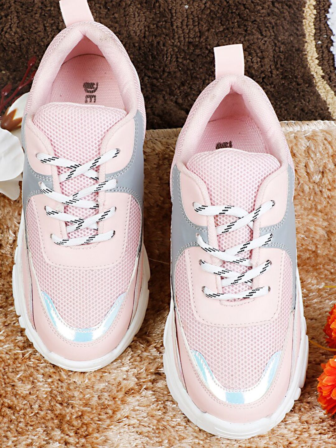 Denill Women Pink & white Marking Lace up Walking Shoes Price in India