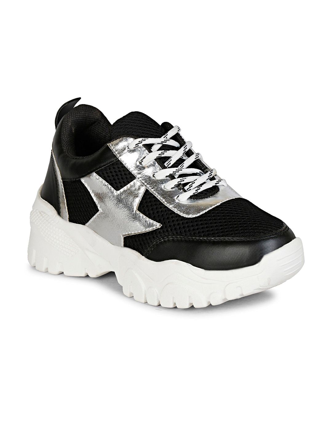 Denill Women Black & Silver-Toned Running Shoes Price in India